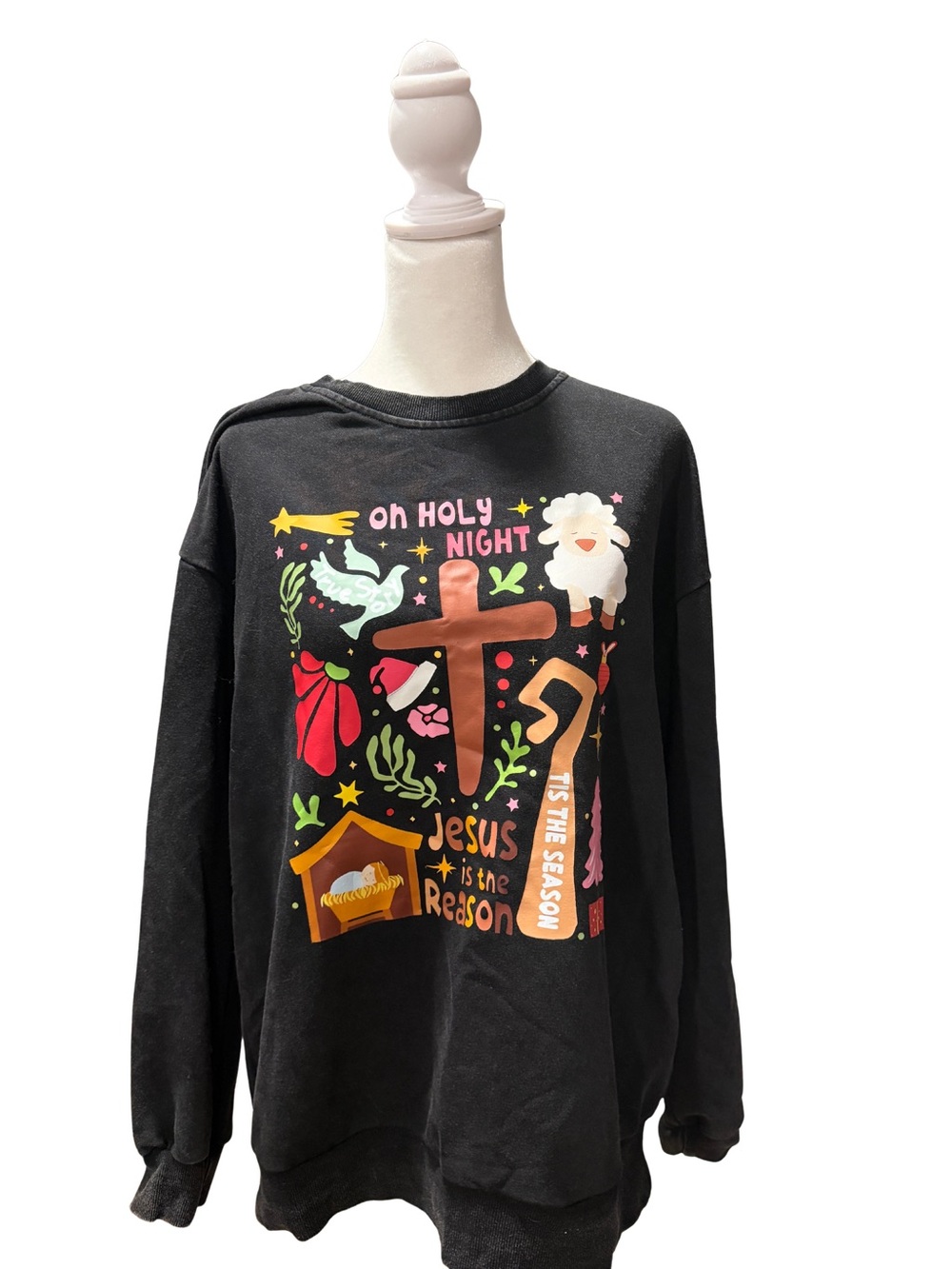 Black Holiday Graphic Crewneck Sweatshirt - Jesus is the Reason